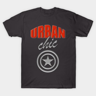 Urban Chic Fiery Orange-Red And Metallic Silver Logo-Style Design T-Shirt